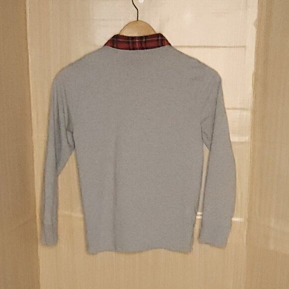 Crewcuts Boys Grey Henley Red Plaid Collar 10-11 - Picture 2 of 6